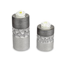 Teelichthalter, 2er Set silber-grau