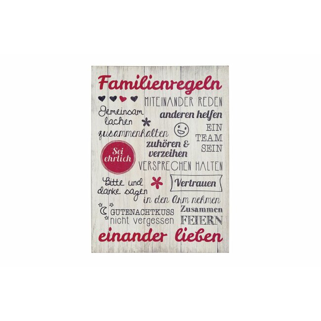 MDF Weisheit "Familienregeln", ca. 50 x 36 cm