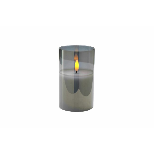 LED Kerze im Glas, grau, ca. &Oslash; 7,5 x 12,5 cm
