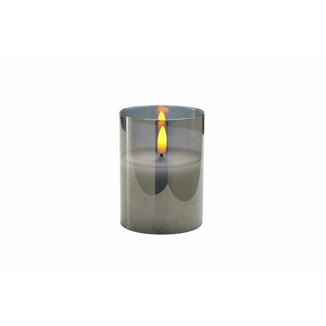 LED Kerze im Glas, grau, ca. &Oslash; 7,5 x 10 cm