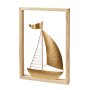 Ship metal in wooden frame, white / gold, approx. 24 x 3 cm