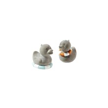 2er Set Ente Zement mit Schwimmring, grau, ca. 9 x 6,5 cm