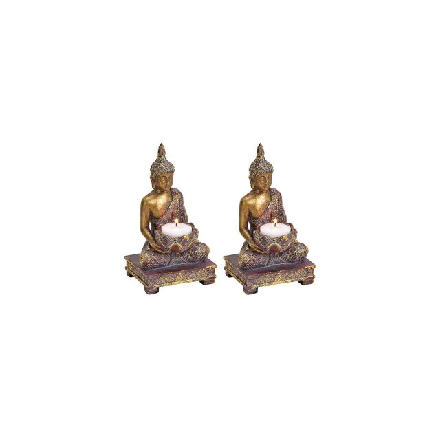 Lot de 2 porte-bougies à chauffe-plat Bouddha, env. 10 x 18 x 9 cm