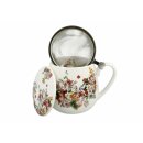 Mug with strainer "Vintage Flowers White-Egg", approx. 430 ml