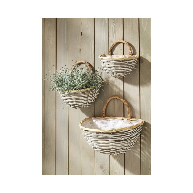 Wall basket plantable willow and chipwood - set of 3