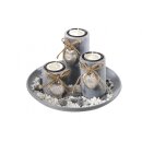 Dekoschale aus Polyresin mit drei Kerzen grau