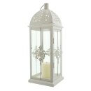 Metalen lantaarn barok wit gelakt met glazen inzetstukken 39 cm