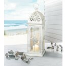Metal lantern baroque white lacquered with glass inserts 39 cm