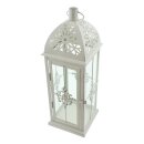 Metal lanterne barok hvidlakeret med glasindsatser 39 cm