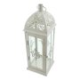 Metal lanterne barok hvidlakeret med glasindsatser 39 cm