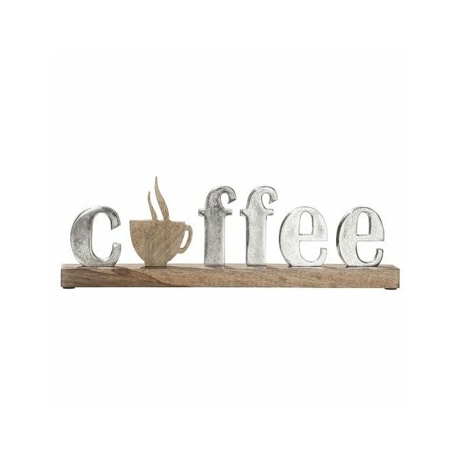 Alu Schriftzug &quot;Coffee&quot; auf Holzbasis
