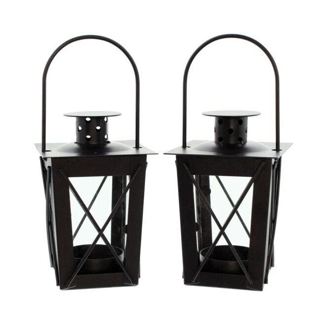 Mini-Laterne schwarz lackiertes Metall f&uuml;r Teelichter im 2er Set
