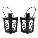 Mini lantern black lacquered metal for tea lights in set of 2