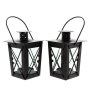 Mini lantern black lacquered metal for tea lights in set of 2