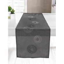 Chemin de table Kringel avec motifs circulaires brodés gris chiné 40 X 150 cm