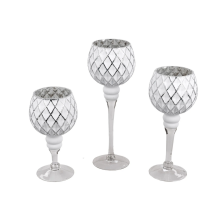 Romatische Glaskelche als Teelichthalter, weiß/silber, im 3 er Set