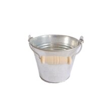 12x Metalleime silber zinkr mit Henkel und Holzgriff 10x8x7cm