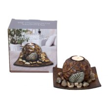 Set de bougies à chauffe-plat Décoration de feuilles, bois, env. 15,5 x 15,5 x 9 cm