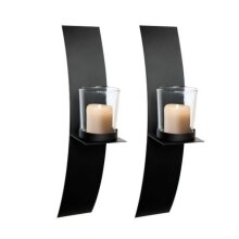 Wandkerzenhalter 2er-Set m. Glaskerzenhalter, 29x9x6 cm