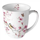 Krus med fugle og blomster hvid 0,4 l