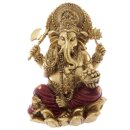 Goldene Ganesha Statue mit roten Akzenten, Indische...