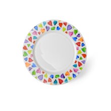 Teller 22 cm Warm Hearts für Kuchen, Aquarell Herz Design in bunten Farben aus Porzellan