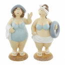 Figurine "Dames de plage", set de 2, polyrésine, bleu/blanc, env. 22 cm