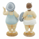 Figur "Stranddamen" 2er-Set, Polyresin, Blau/Weiß, ca. 22 cm