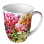Krus, porcelæn, 3D-look, tulipaner, ca. 10 x 10,5 cm