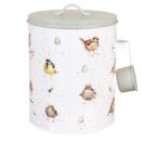 Aquarell Futterdose aus Carbon mit Schaufel, Vogel Futter Aufbewahrung im charmanten Design