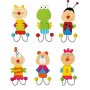 Set of 6 double coat hooks funny animal motifs