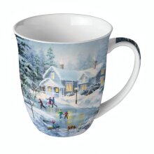 Winterliche Porzellantasse „Evening Skating“ 0,4 l – Fine Bone China