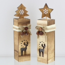 LED Säule Rentier 2er-Set aus Holz, batteriebetriebene Festtagsdeko