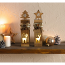 LED Säule Rentier 2er-Set aus Holz, batteriebetriebene Festtagsdeko