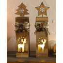 LED Säule Rentier 2er-Set aus Holz, batteriebetriebene Festtagsdeko