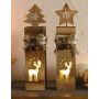 LED Säule Rentier 2er-Set aus Holz, batteriebetriebene Festtagsdeko