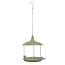 Decorative Aged Metal Hanging Bird Station in Green