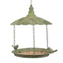 Decorative Aged Metal Hanging Bird Station in Green