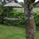 Decorative Aged Metal Hanging Bird Station in Green