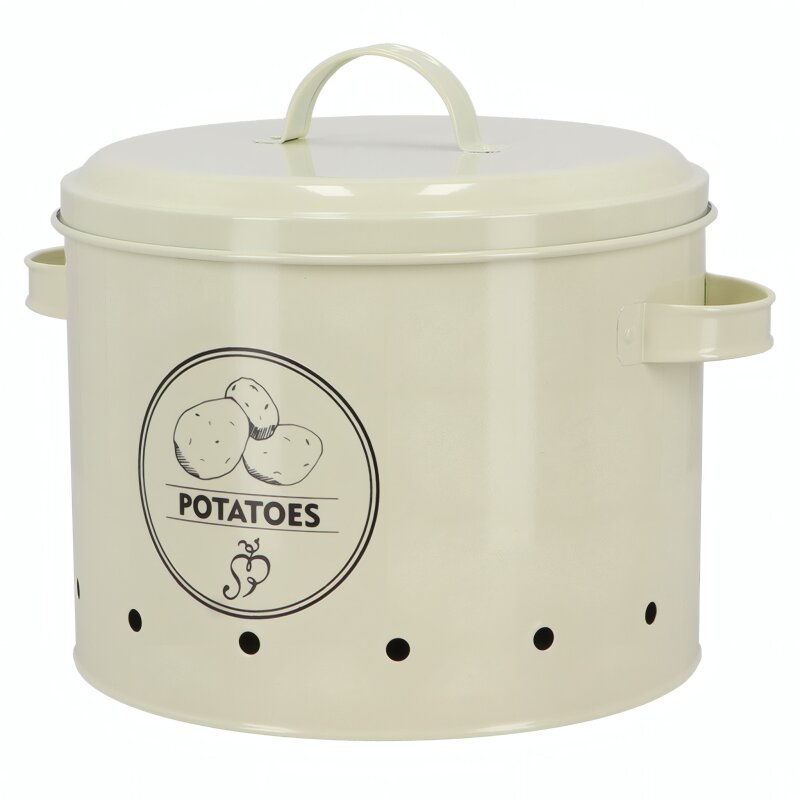 Vorratsdose für Kartoffeln, Metall, cremefarben