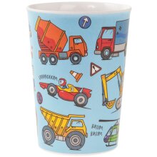 Becher mit bunten Fahrzeugen aus Melamin, lebensmittelecht und langlebig