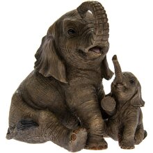 Skluptur elephant with calf, dreamlike call from the wild made of polyresin
