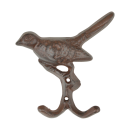 Wall double hook bird motif cast iron brown