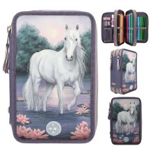 Miss Melody Federtasche mit LED Seerosen und 3 Fächern, traumhaftes Pferde Design für Mädchen