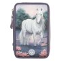 Miss Melody Federtasche mit LED Seerosen und 3 Fächern, traumhaftes Pferde Design für Mädchen