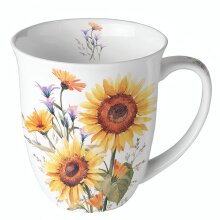 Porzellantasse „Sunflowers“ 400 ml – Fine Bone China mit leuchtendem Sonnenblumenmotiv