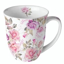 Porzellantasse „Josephine“ 400 ml – Fine Bone China mit romantischem Rosenmotiv