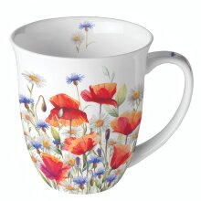 Porzellantasse „Poppies and Cornflowers“ 400 ml – Fine Bone China mit Mohn- und Kornblumenmotiv