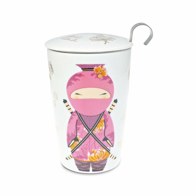Peculiarity TEAEVE® tea cup with strainer and lid, Little Ninja Rose.